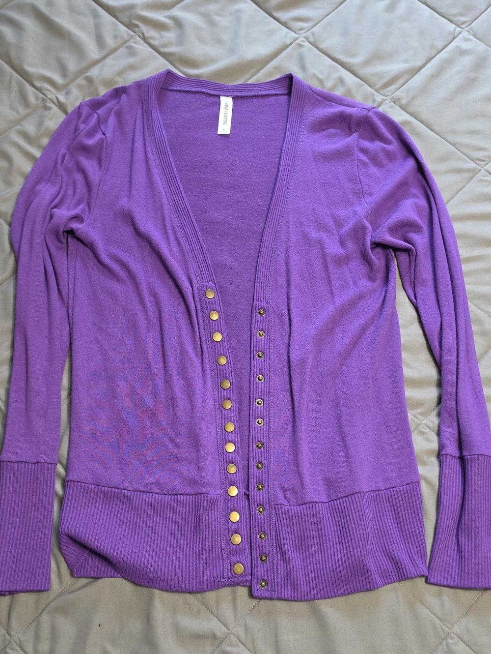 Zenana Outfitters Purple Button-Front Knit Cardigan